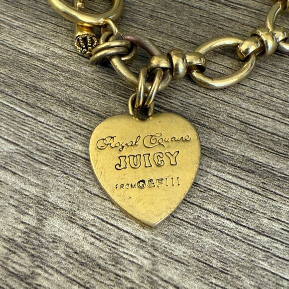VTG Juicy Couture Gold-Tone Link Bracelet With Heart Charm & Engraved Design - Picture 5 of 7